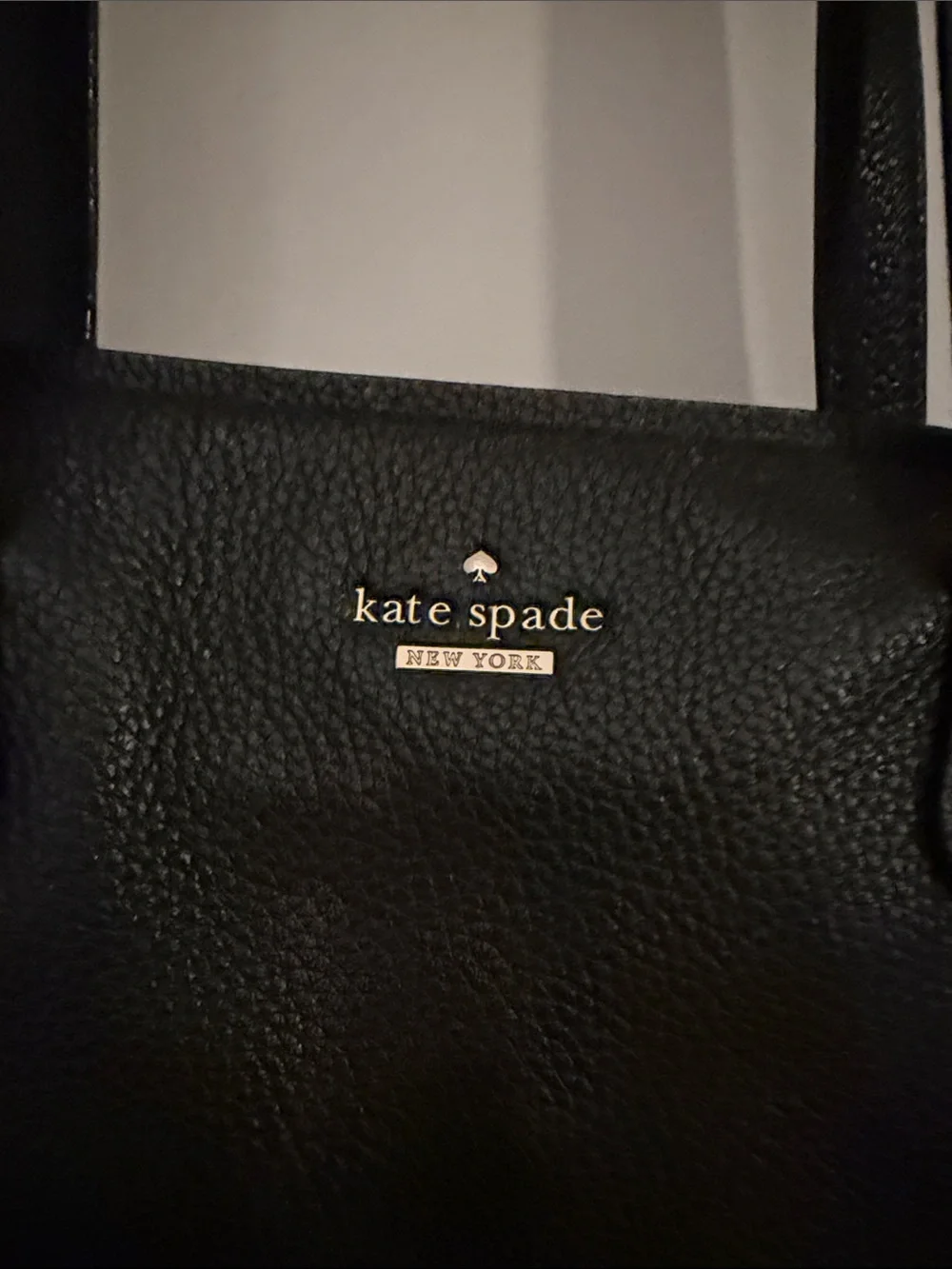 kate spade Black Pebbled Leather Tote with Gold Logo